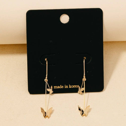 Butterflies And Bar Hook Dangle Earrings