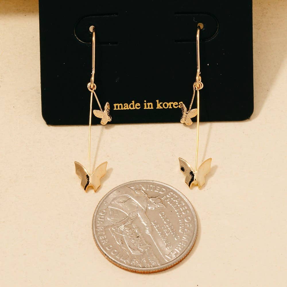 Butterflies And Bar Hook Dangle Earrings