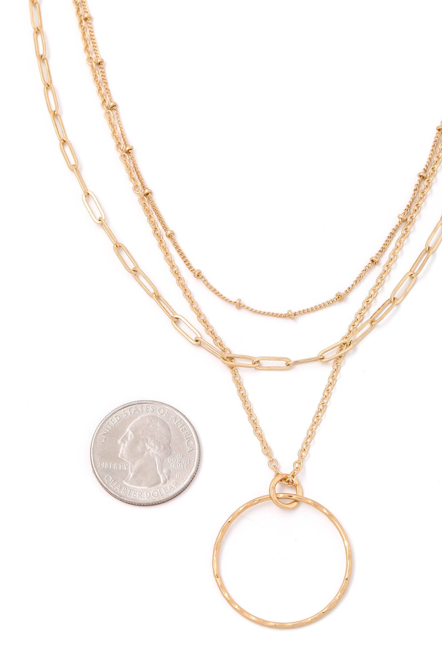Dainty Multi Layered Chain Link Circle Pendant Necklace