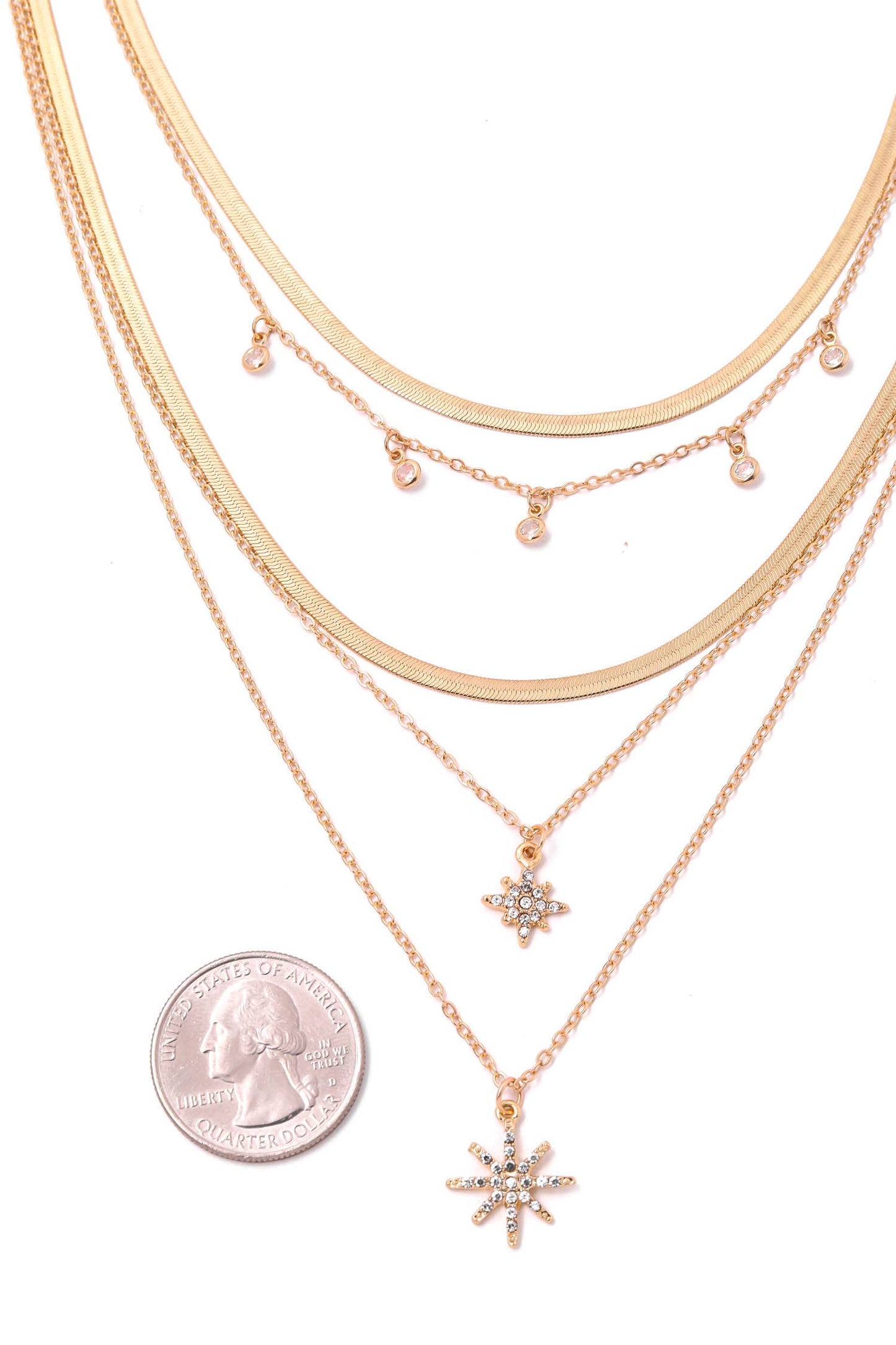 Mixed Herringbone Star Layered Necklace
