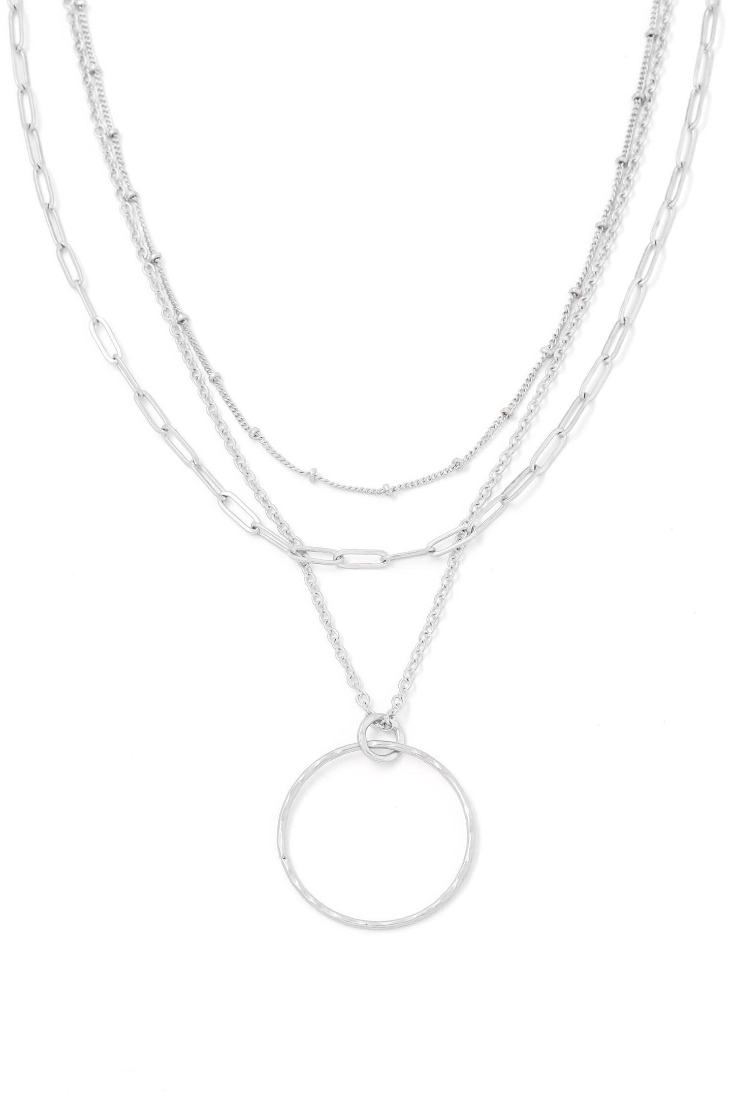 Dainty Multi Layered Chain Link Circle Pendant Necklace