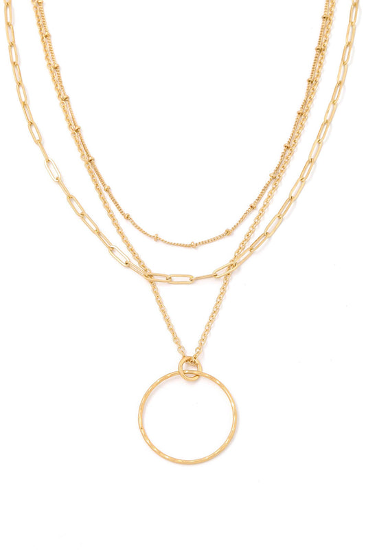 Dainty Multi Layered Chain Link Circle Pendant Necklace